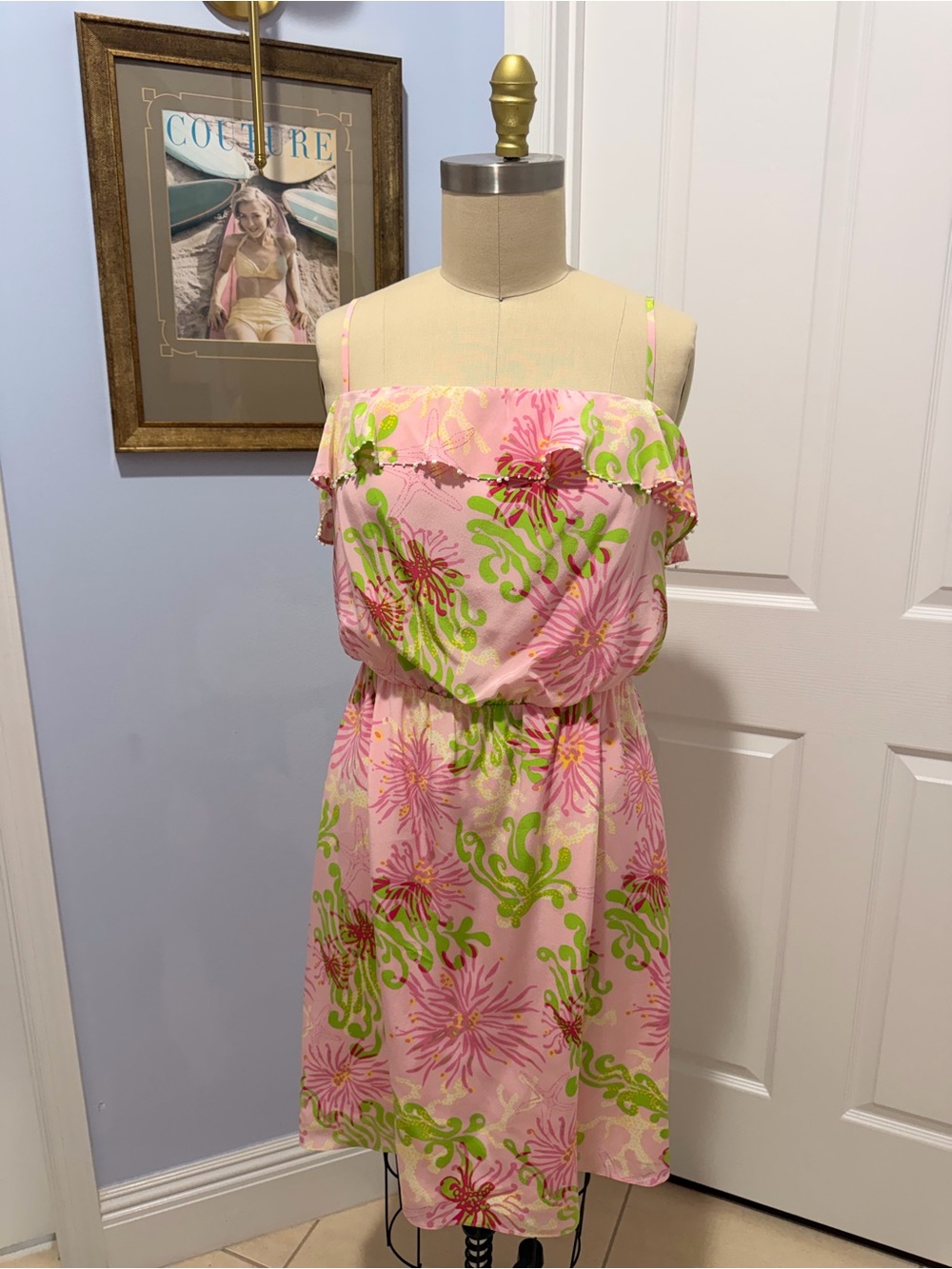 Lilly Pulitzer Pink Floral Mini Dress with Green Accents